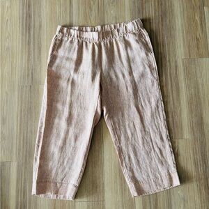 J Jill Pure Jill Pants Linen Elastic Waist Pull On Beige Women XL Lagenlook Boho